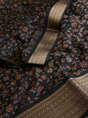 Black Printed Floral Chiffon Silk Saree