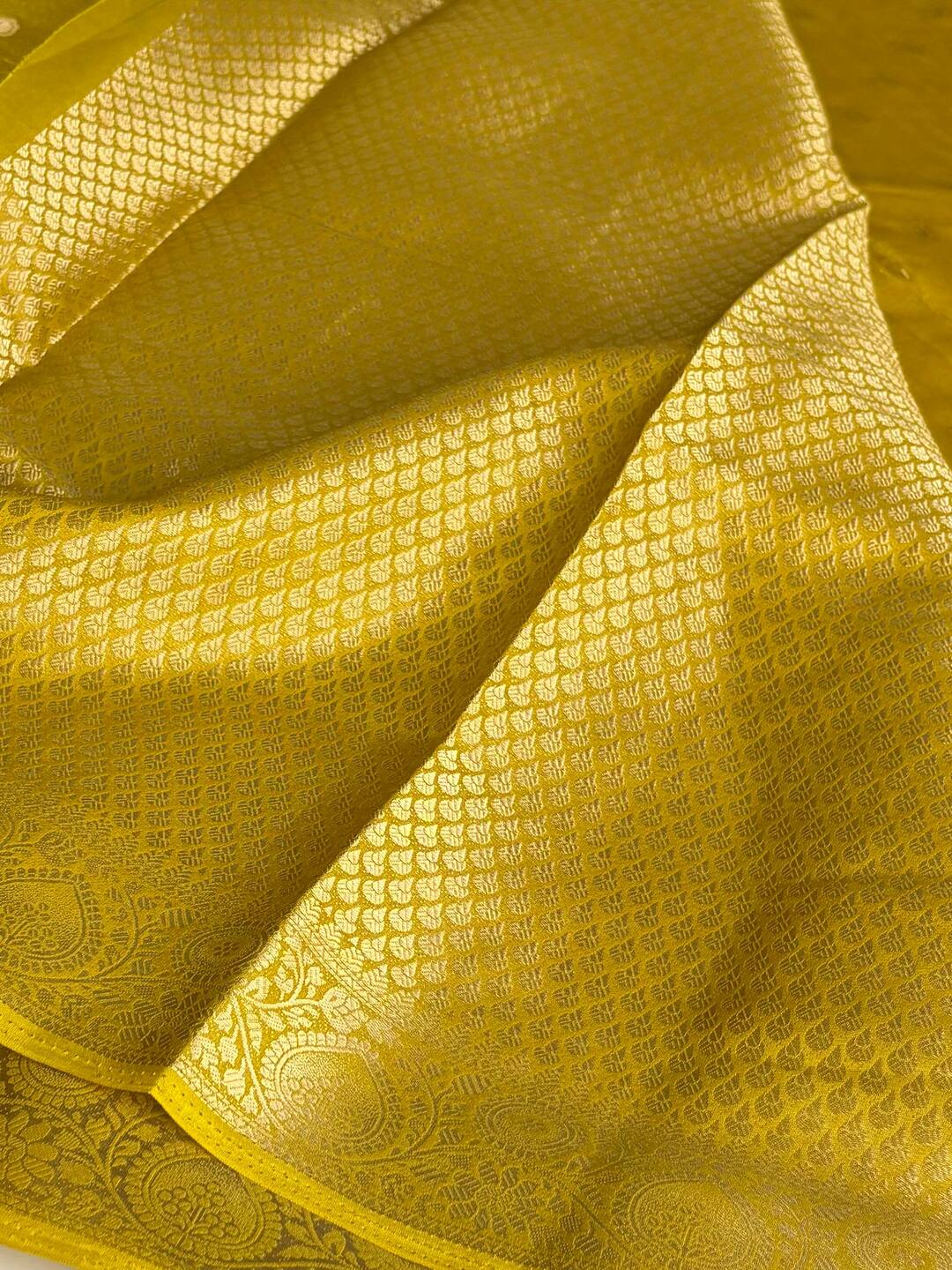 Lime Yellow Chiffon Silk Saree