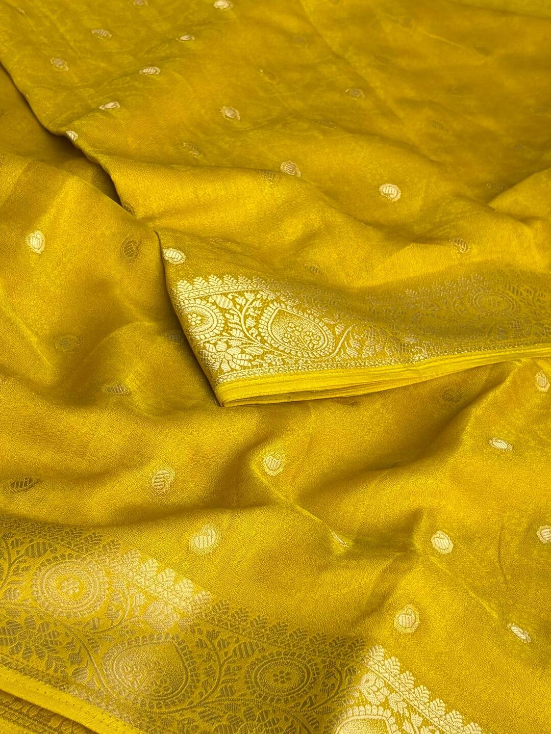 Lime Yellow Chiffon Silk Saree