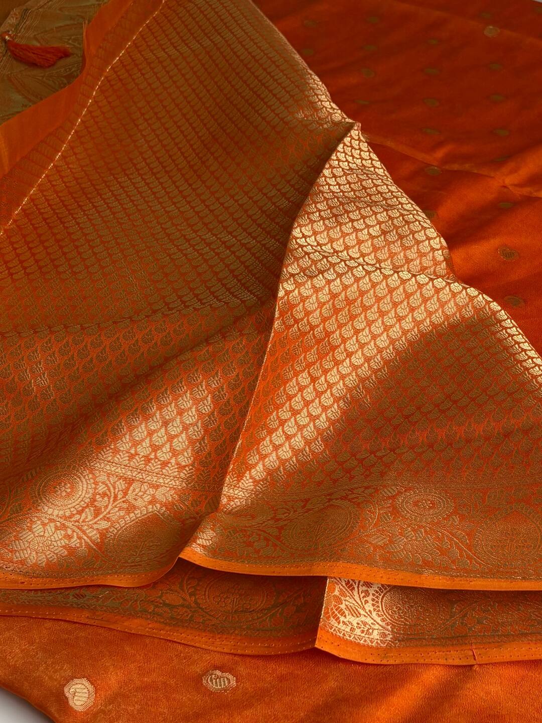 Orange Chiffon Silk Saree