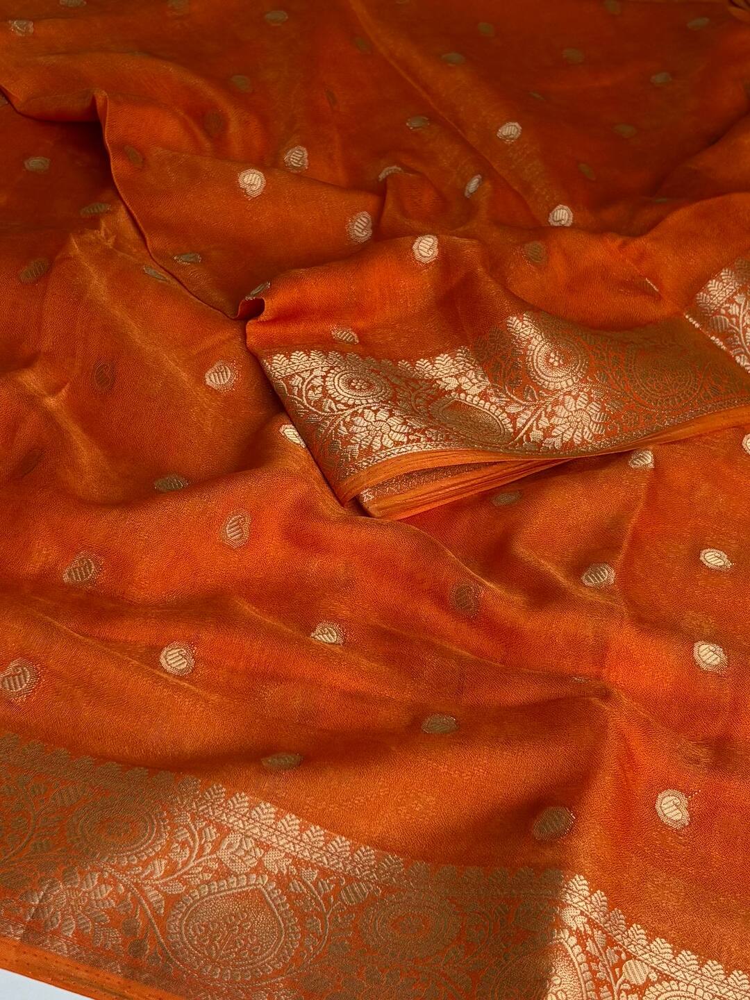 Orange Chiffon Silk Saree