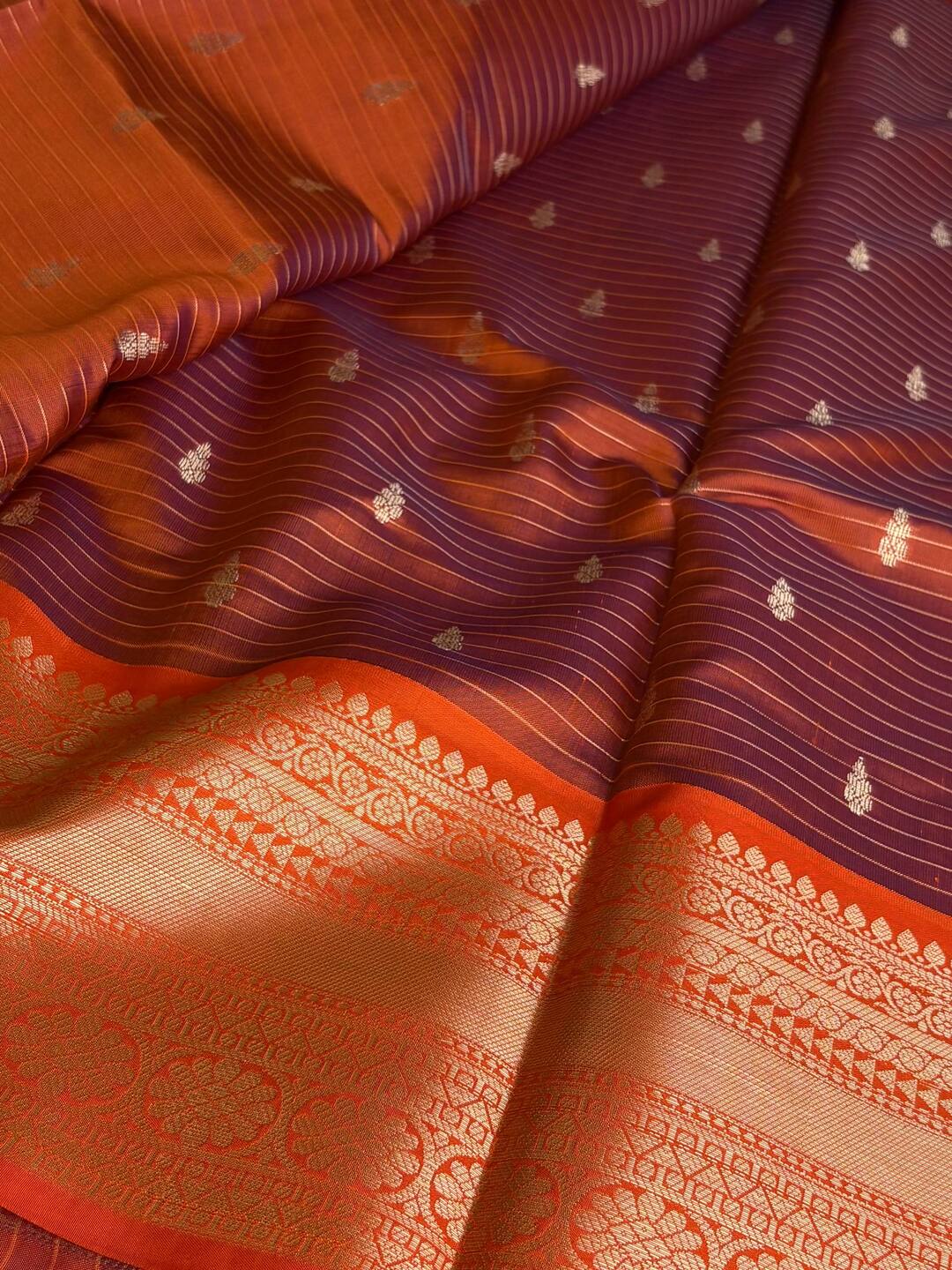 Violet Purple Checked Cotton Silk Saree