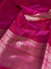 Magenta Pink With Copper Border Banaras Cotton Silk Saree