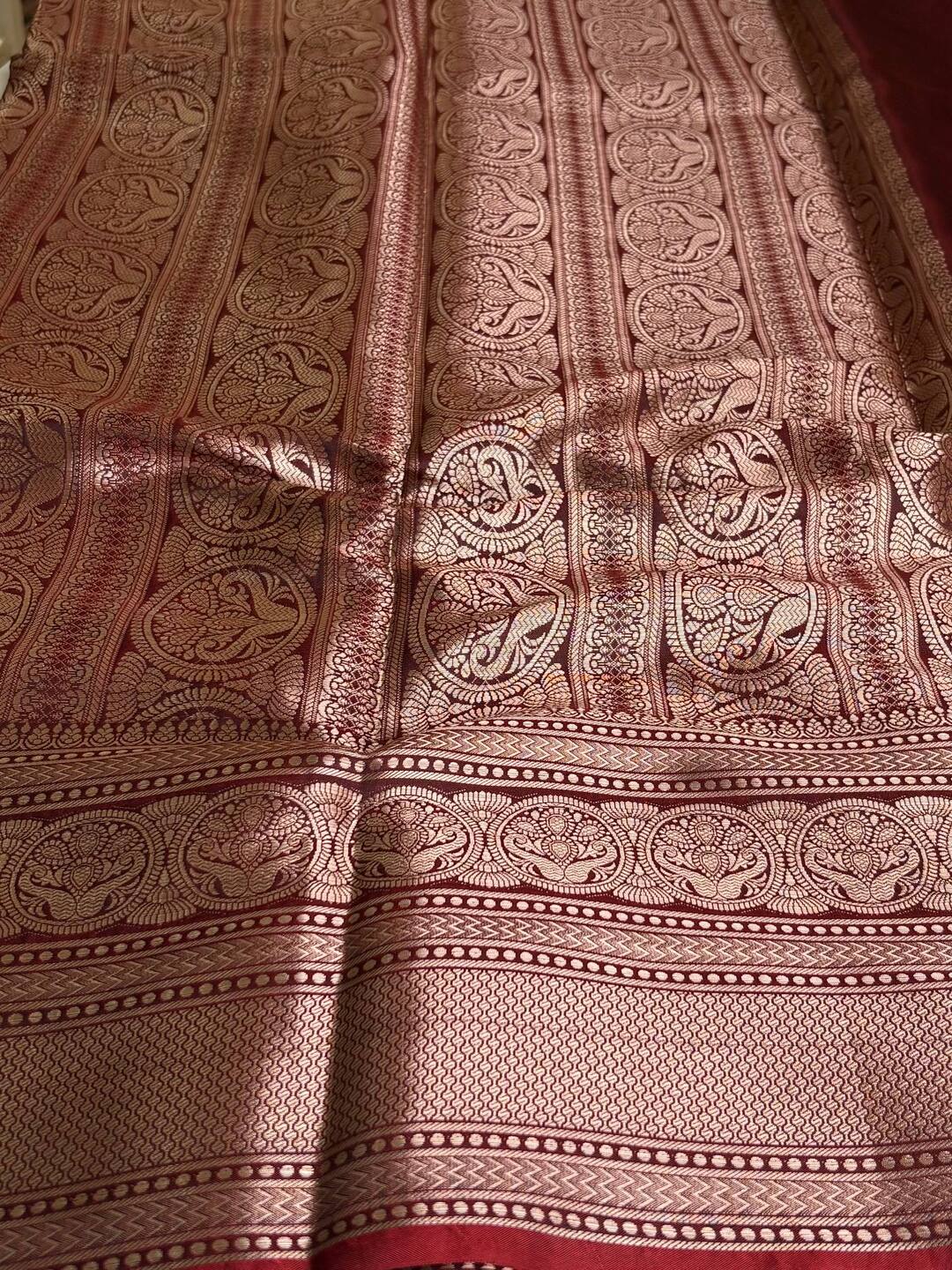 Maroon With Copper Border Banaras Cotton Silk Saree
