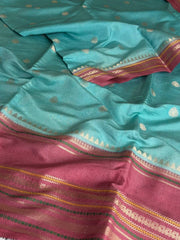 Baby Blue Banaras Cotton Silk Saree