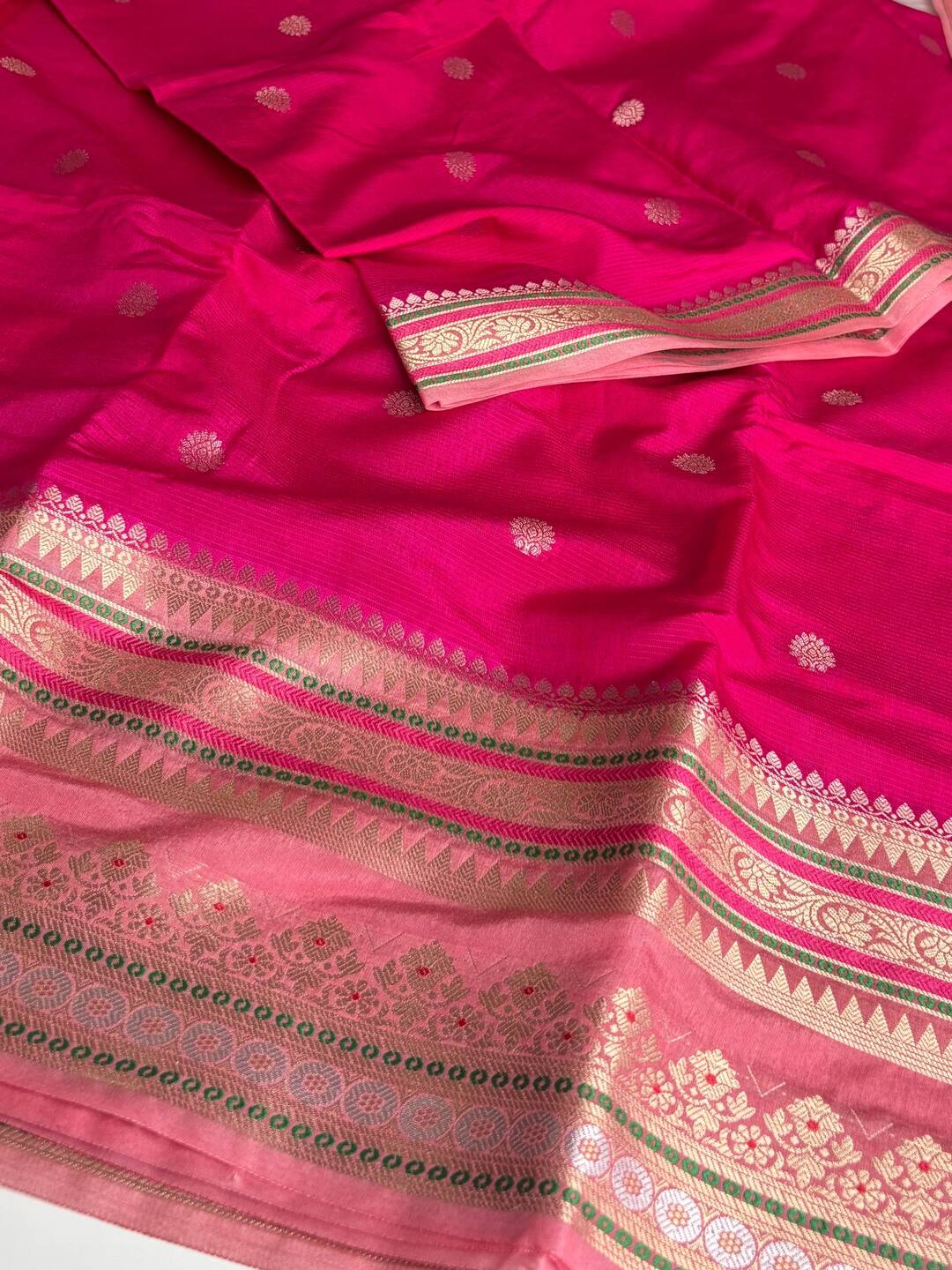 Hot Pink Banaras Cotton Silk Saree