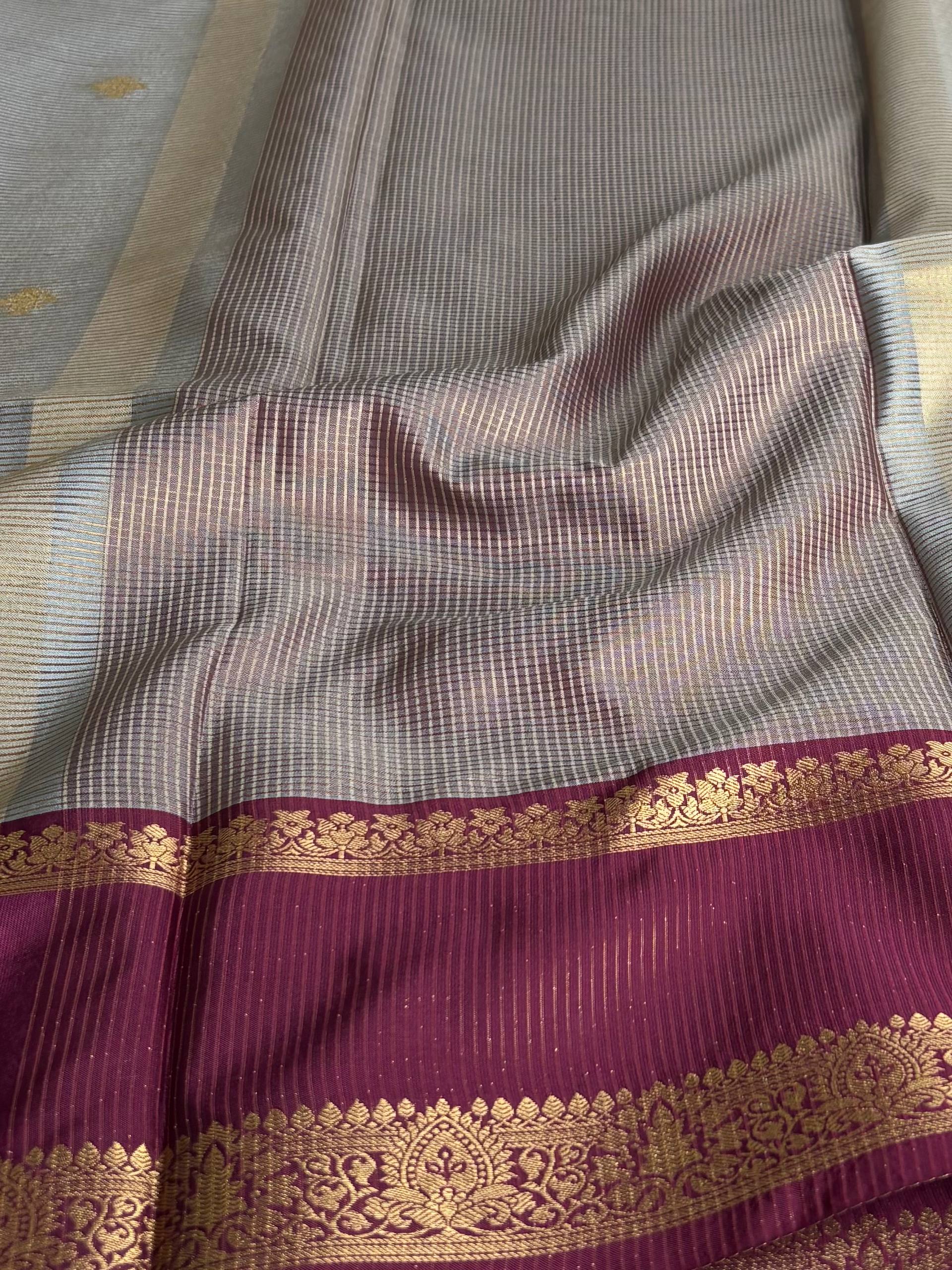Dusty Blue Cotton Silk Saree