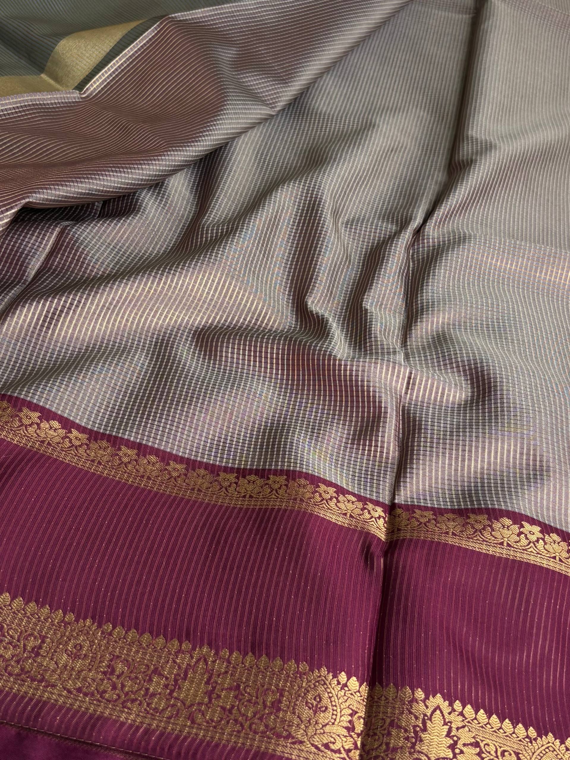 Dusty Blue Cotton Silk Saree