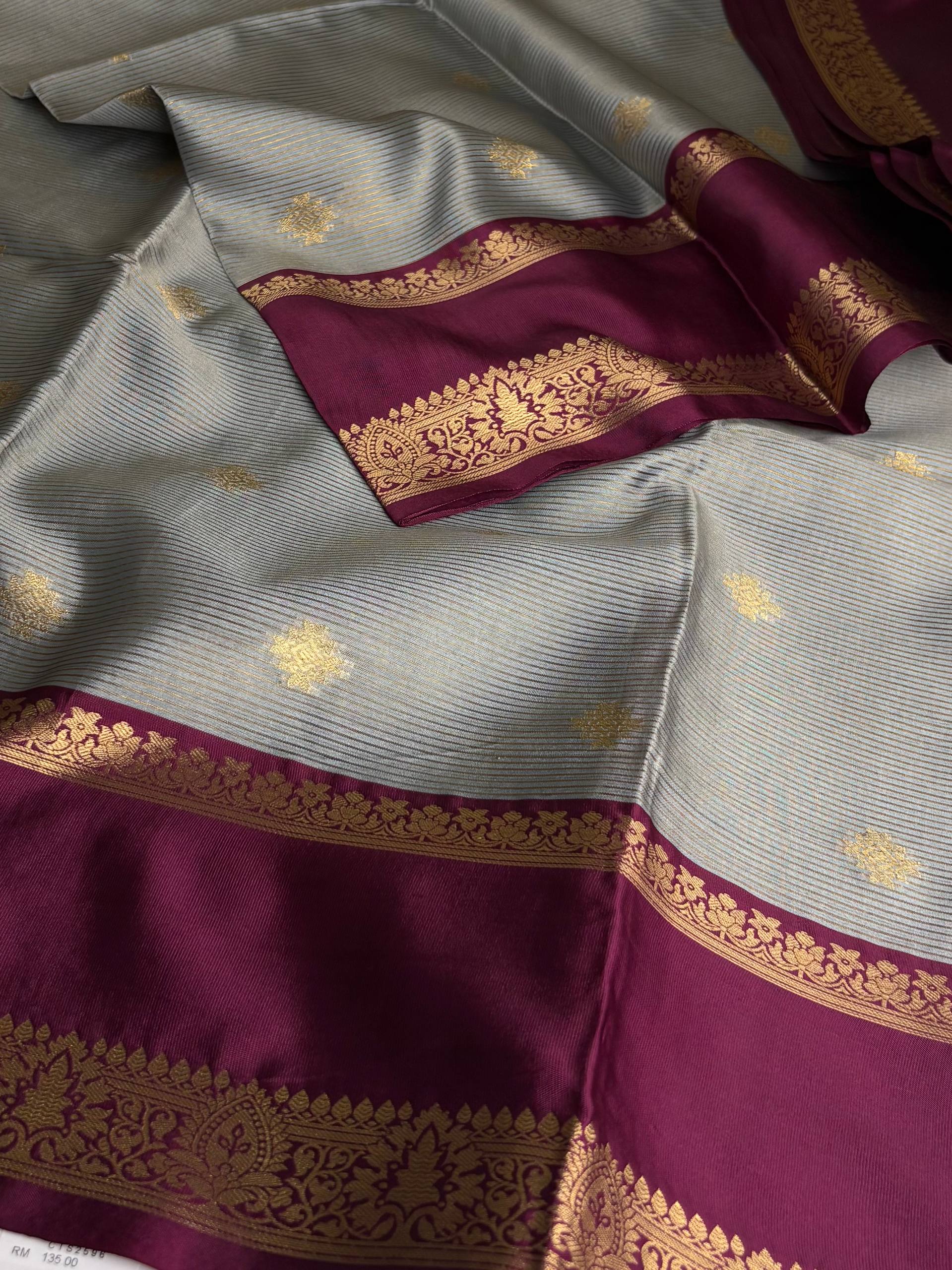 Dusty Blue Cotton Silk Saree