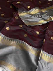 Deep Maroon With Silver Border Cotton Silk Saree