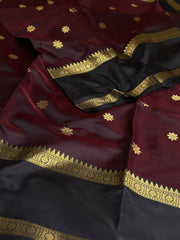 Deep Maroon With black Border Cotton Silk Saree