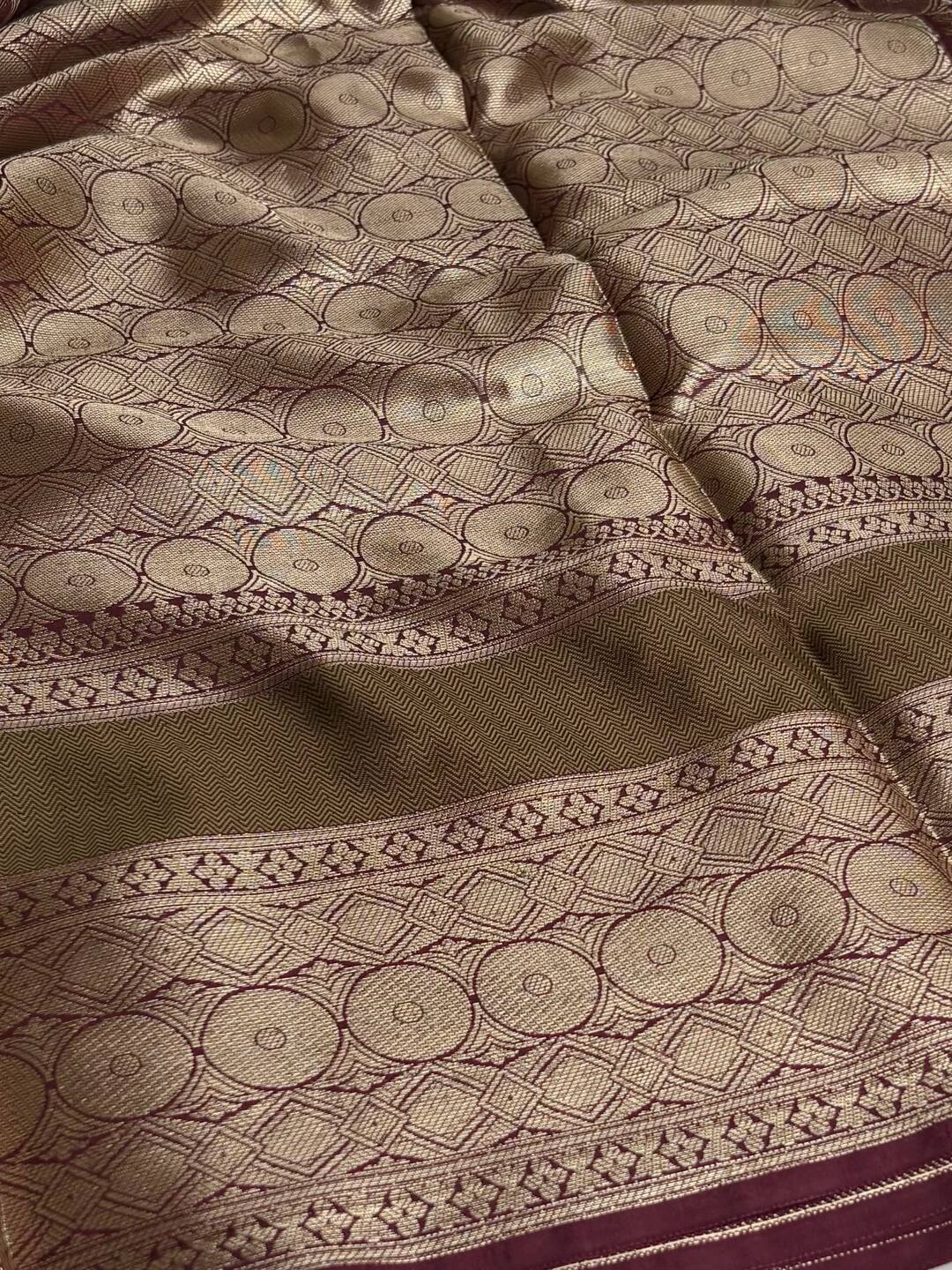 Burgundy Banaras Cotton Silk Saree