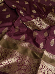 Burgundy Banaras Cotton Silk Saree