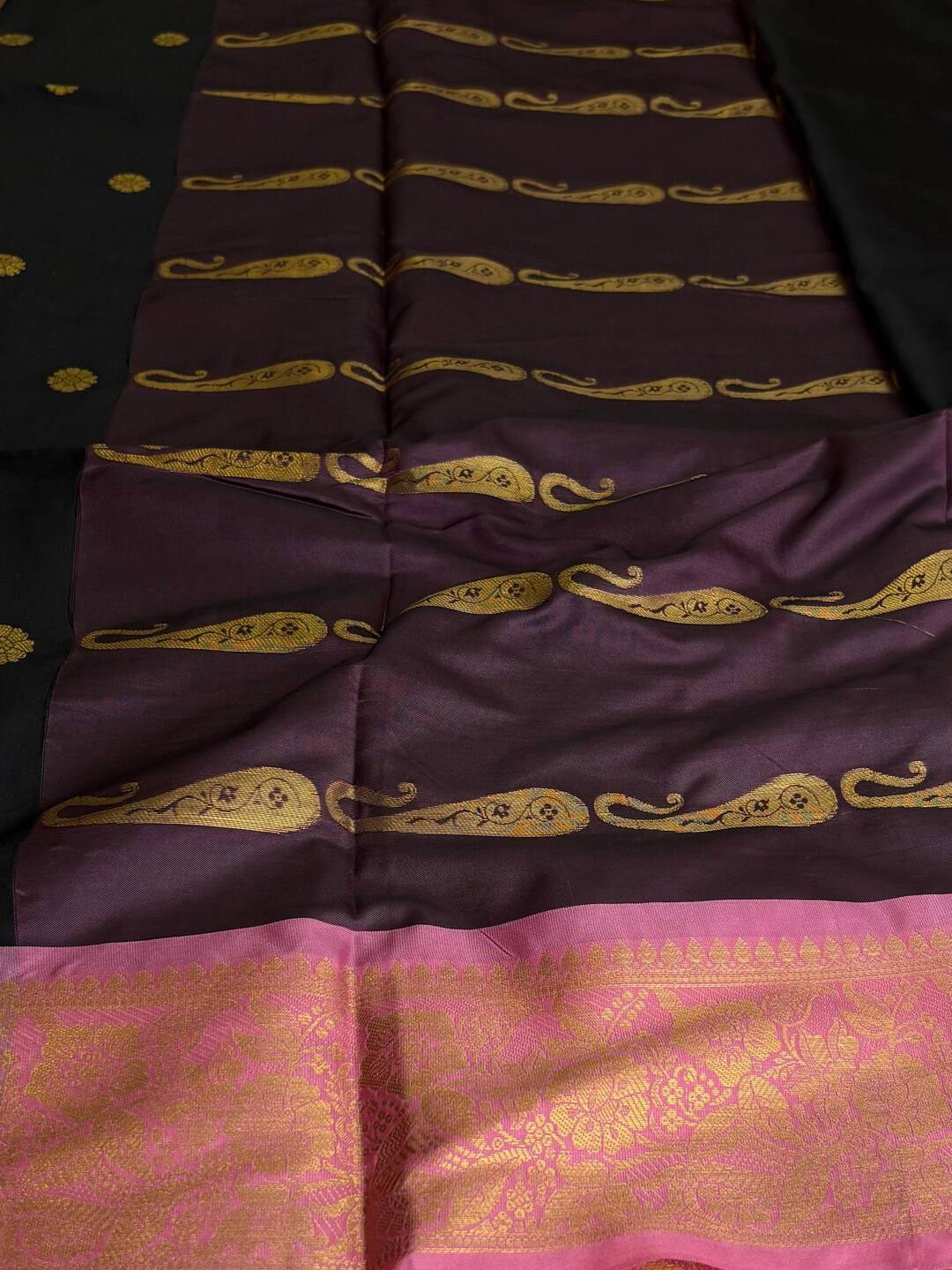 Black With Baby Pink Banaras Cotton Silk Saree