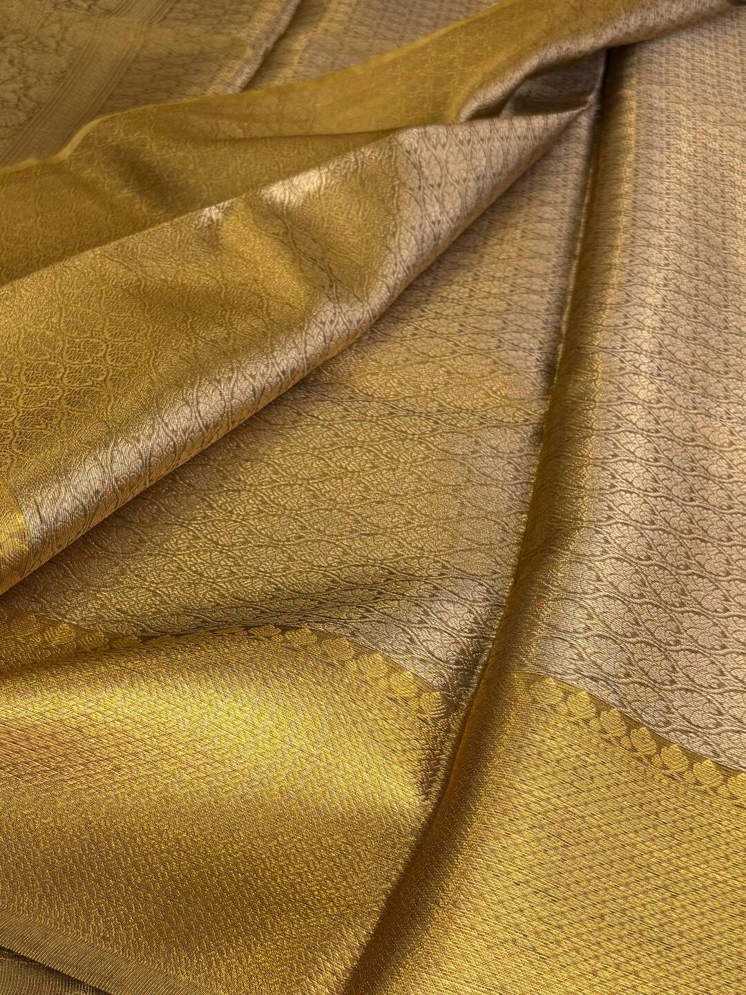 Golden Bronze Floral Banaras Tissue Silk Saree