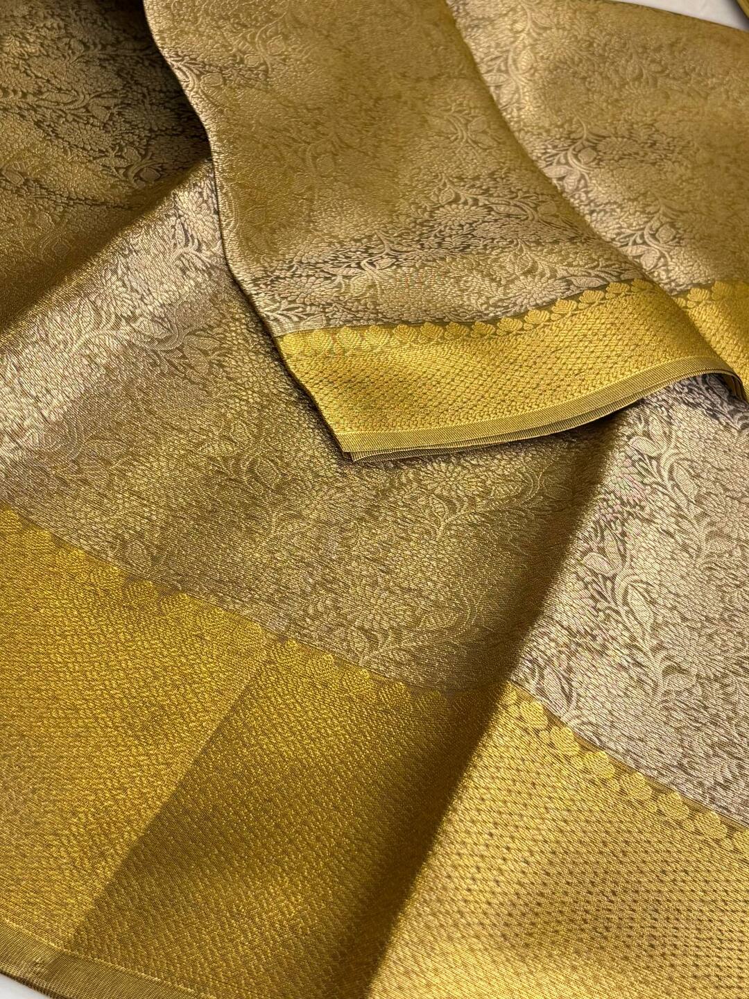 Golden Bronze Floral Banaras Tissue Silk Saree