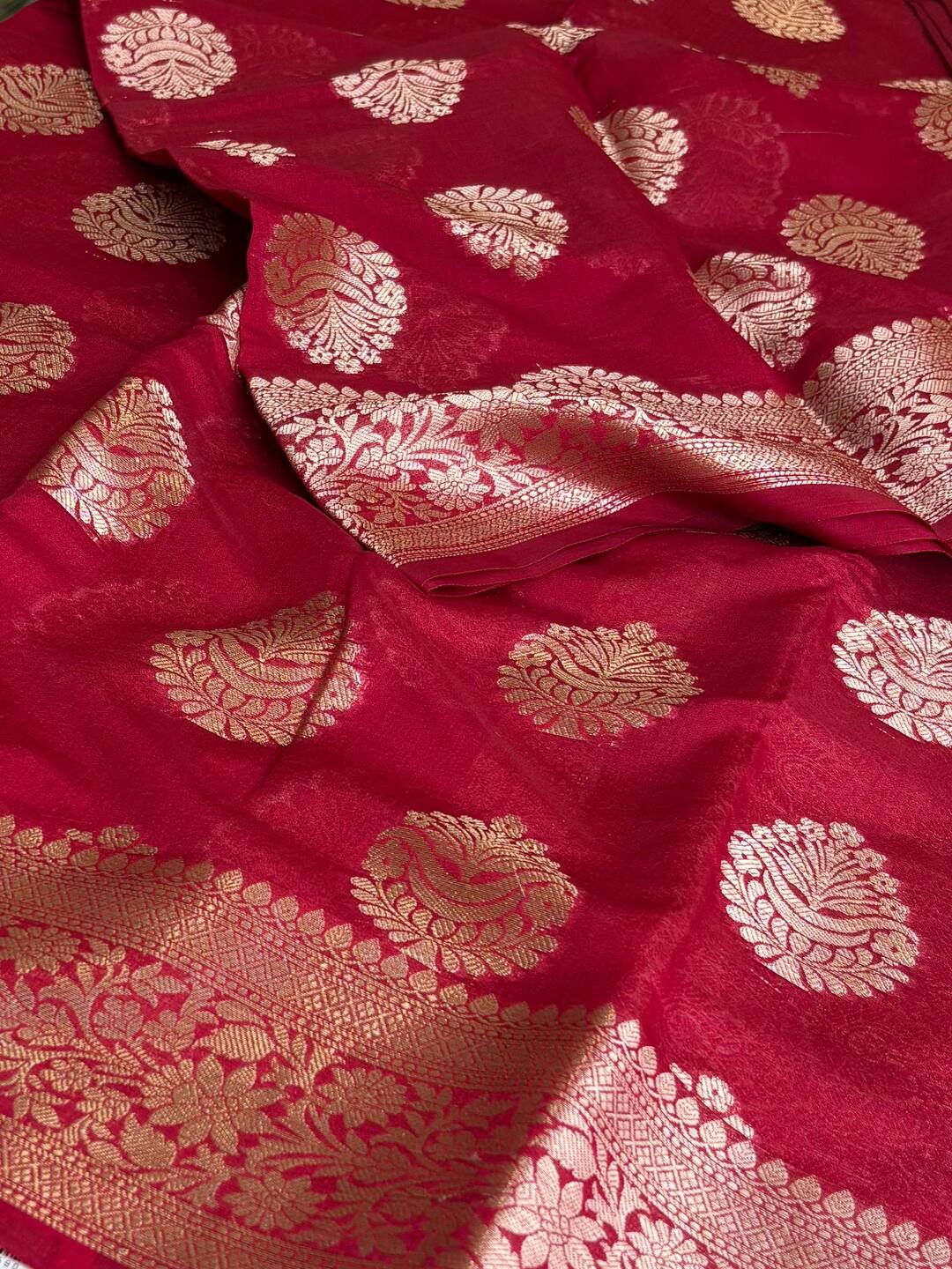 Cherry Red Soft Cotton Saree