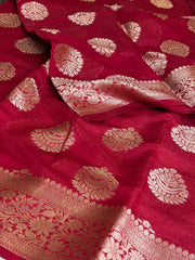 Cherry Red Soft Cotton Saree