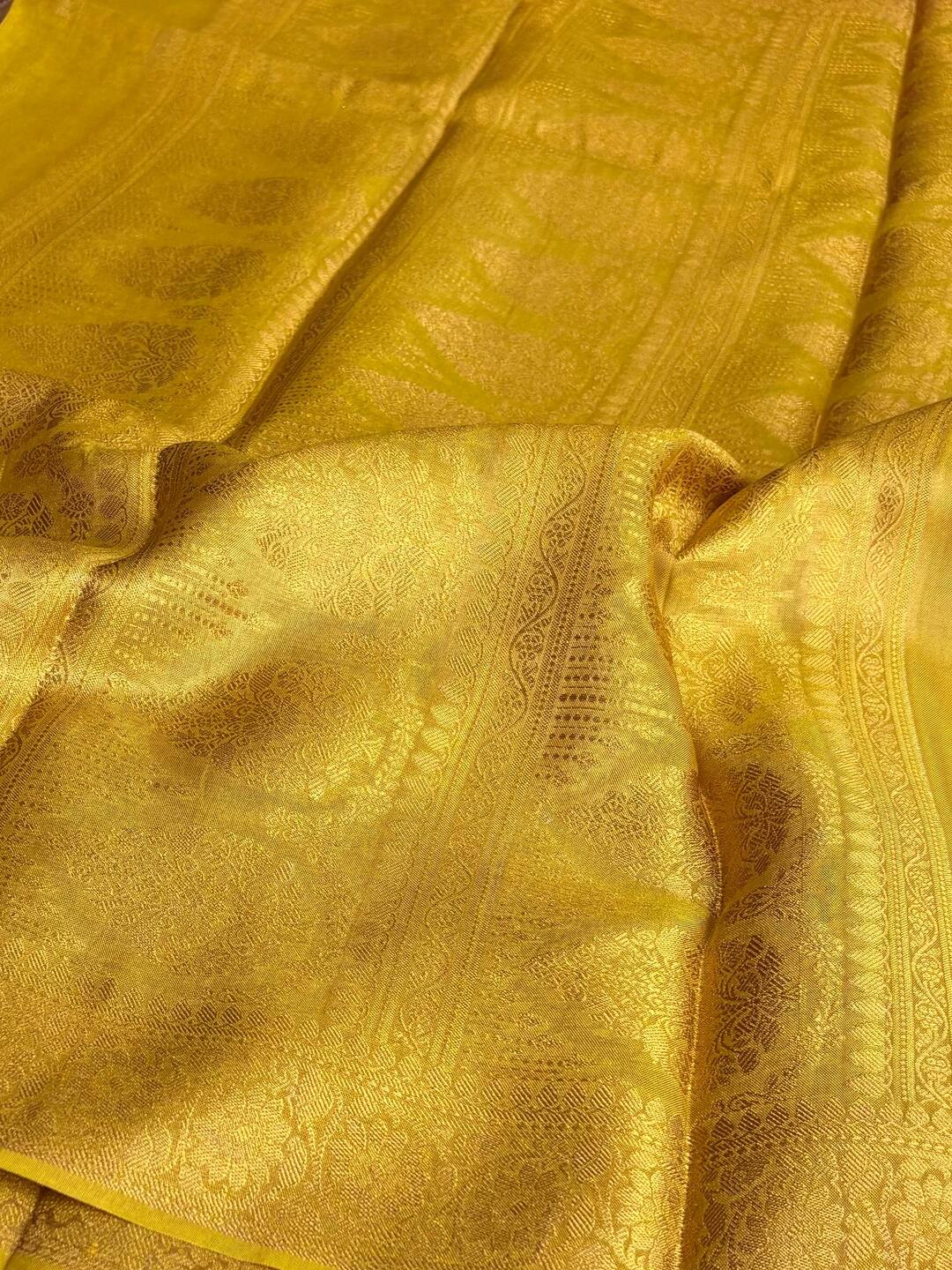 Golden Lime Yellow Banaras Cotton Silk Saree