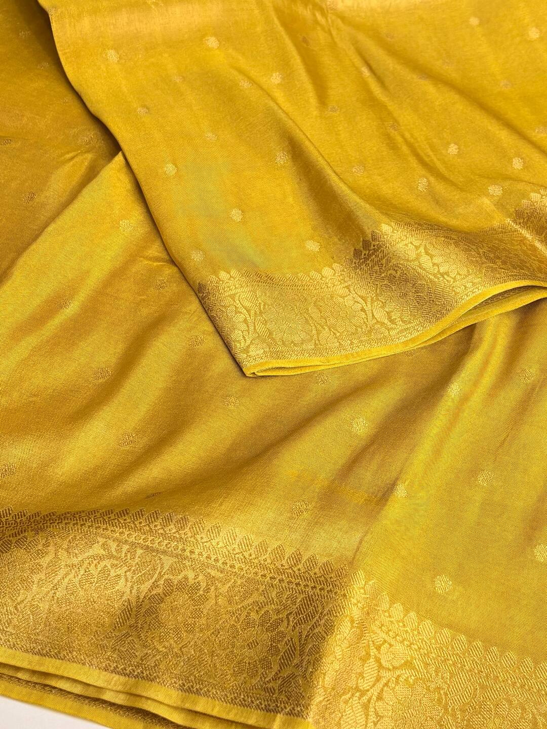 Golden Lime Yellow Banaras Cotton Silk Saree