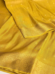 Golden Lime Yellow Banaras Cotton Silk Saree