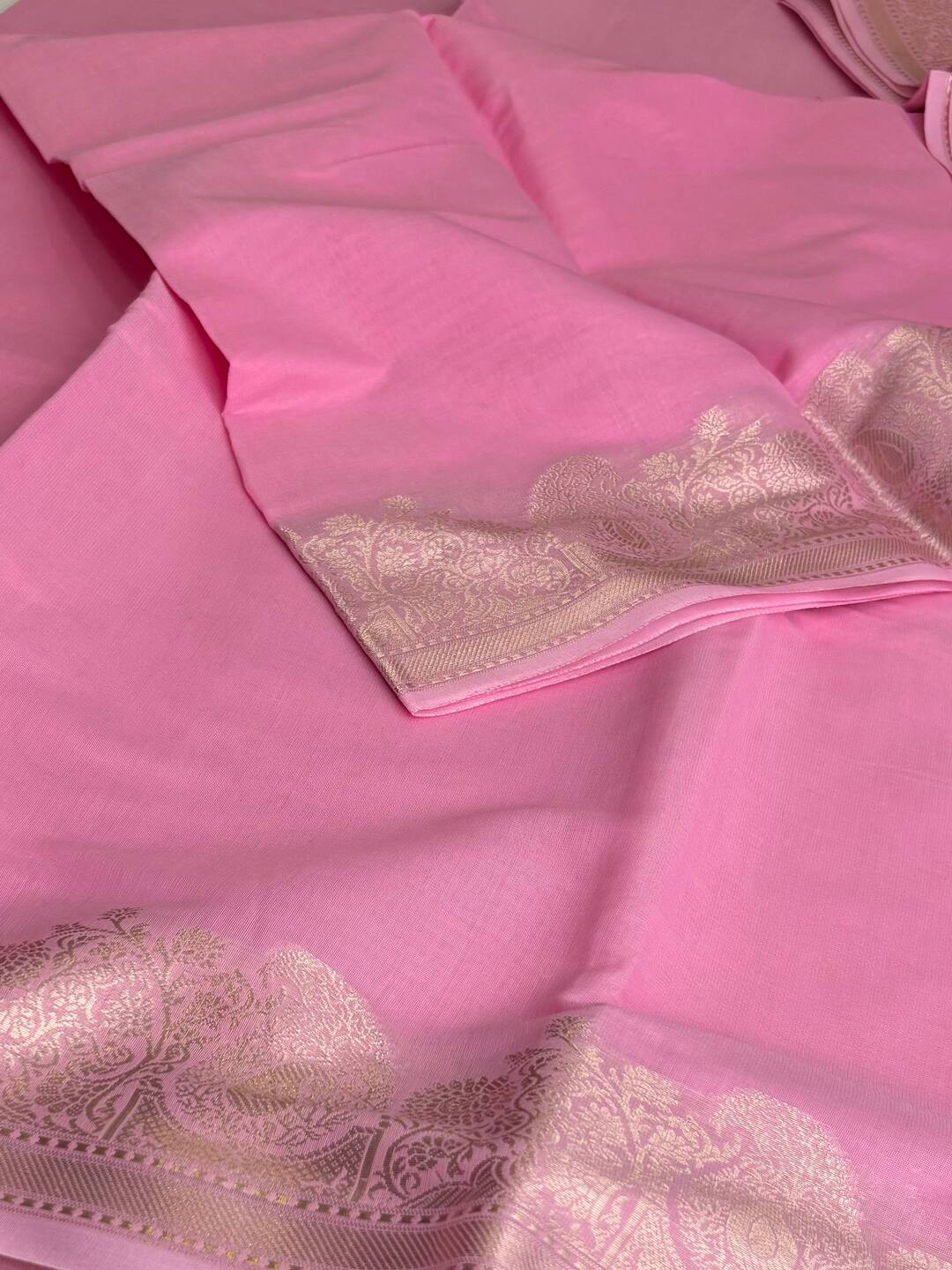 Baby Pink Soft Cotton Saree