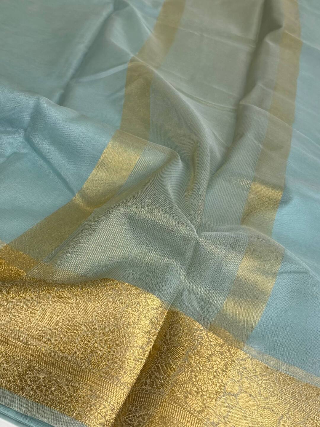 Baby Blue Tissue Cotton Silk Saree