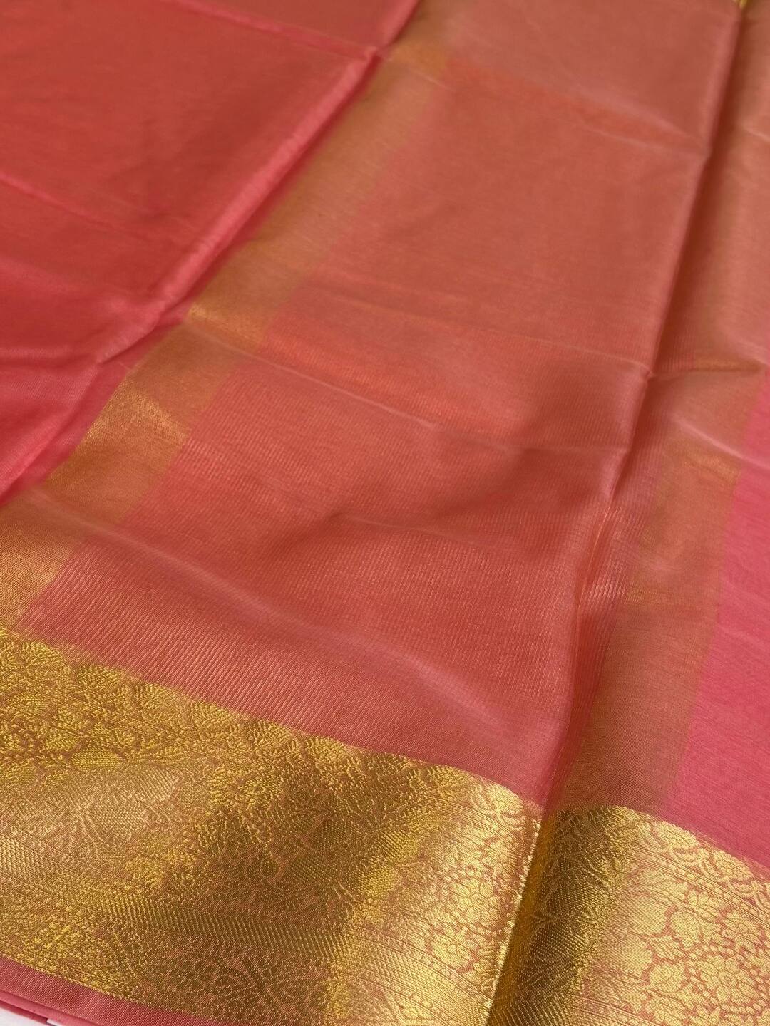 Coral Pink Tissue Cotton Silk Saree