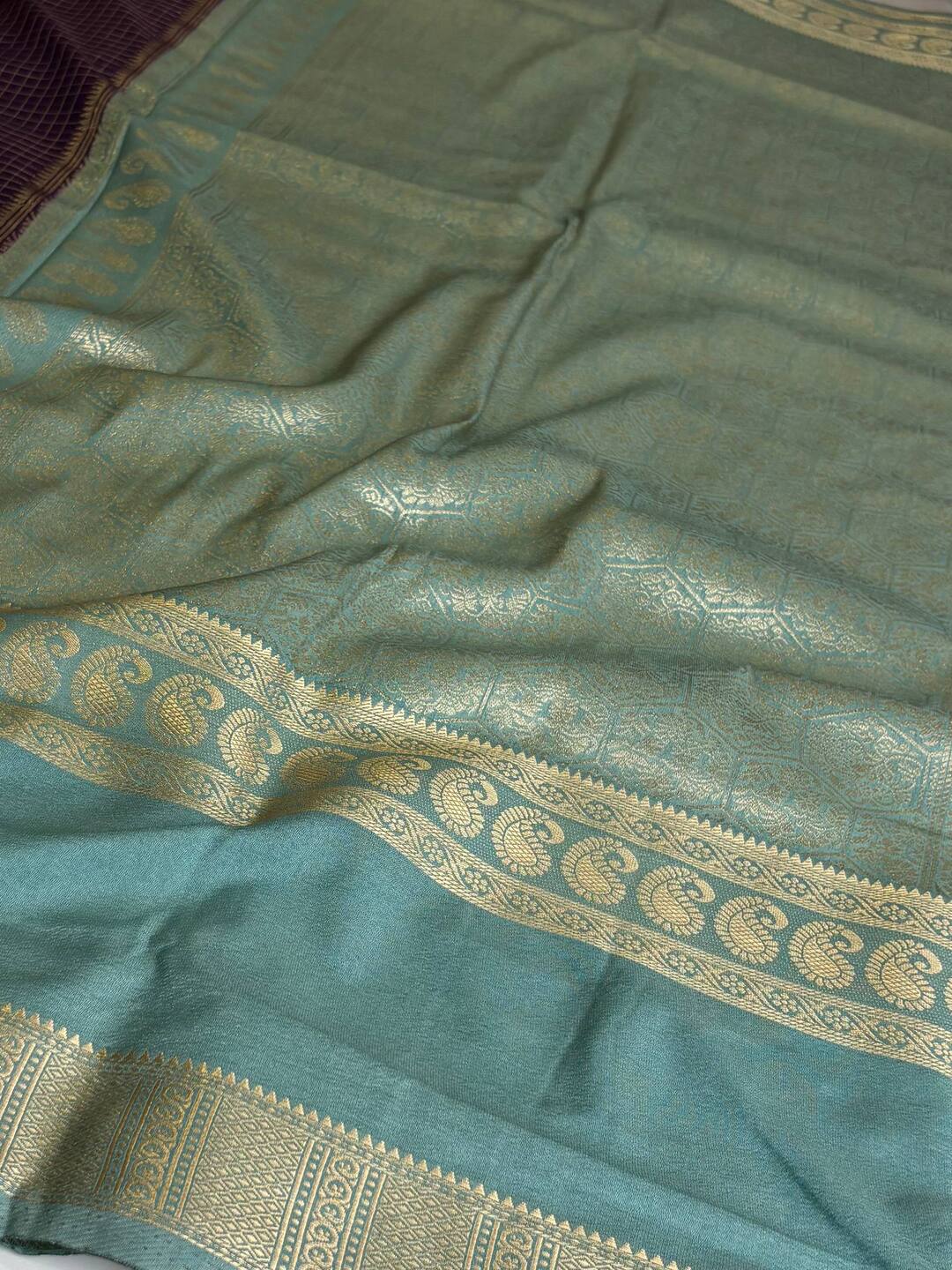 Royal Purple Checked Chiffon Silk Saree