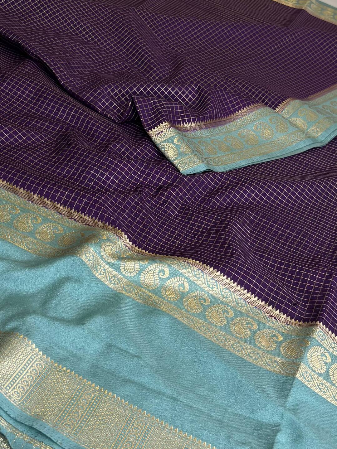 Royal Purple Checked Chiffon Silk Saree