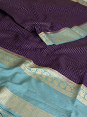 Royal Purple Checked Chiffon Silk Saree