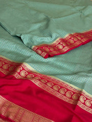 Icy Blue Checked Chiffon Silk Saree