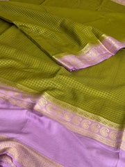Apple Green Checked Chiffon Silk Saree