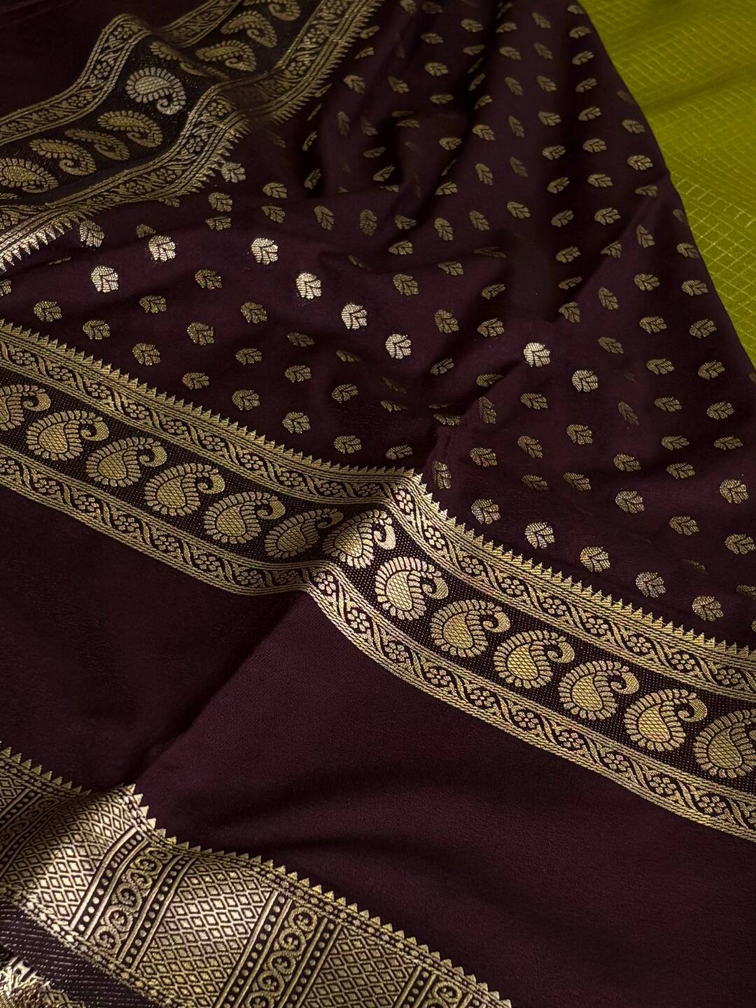Apple Green Checked Chiffon Silk Saree