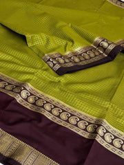 Apple Green Checked Chiffon Silk Saree