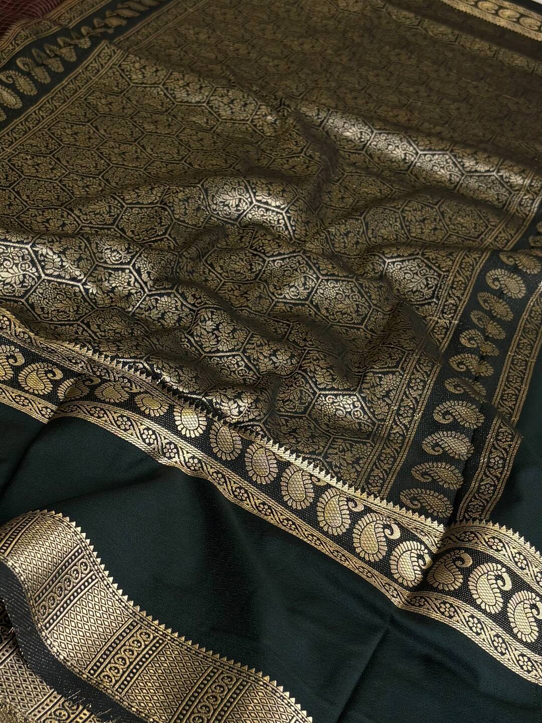 Dark Brown Checked Chiffon Silk Saree
