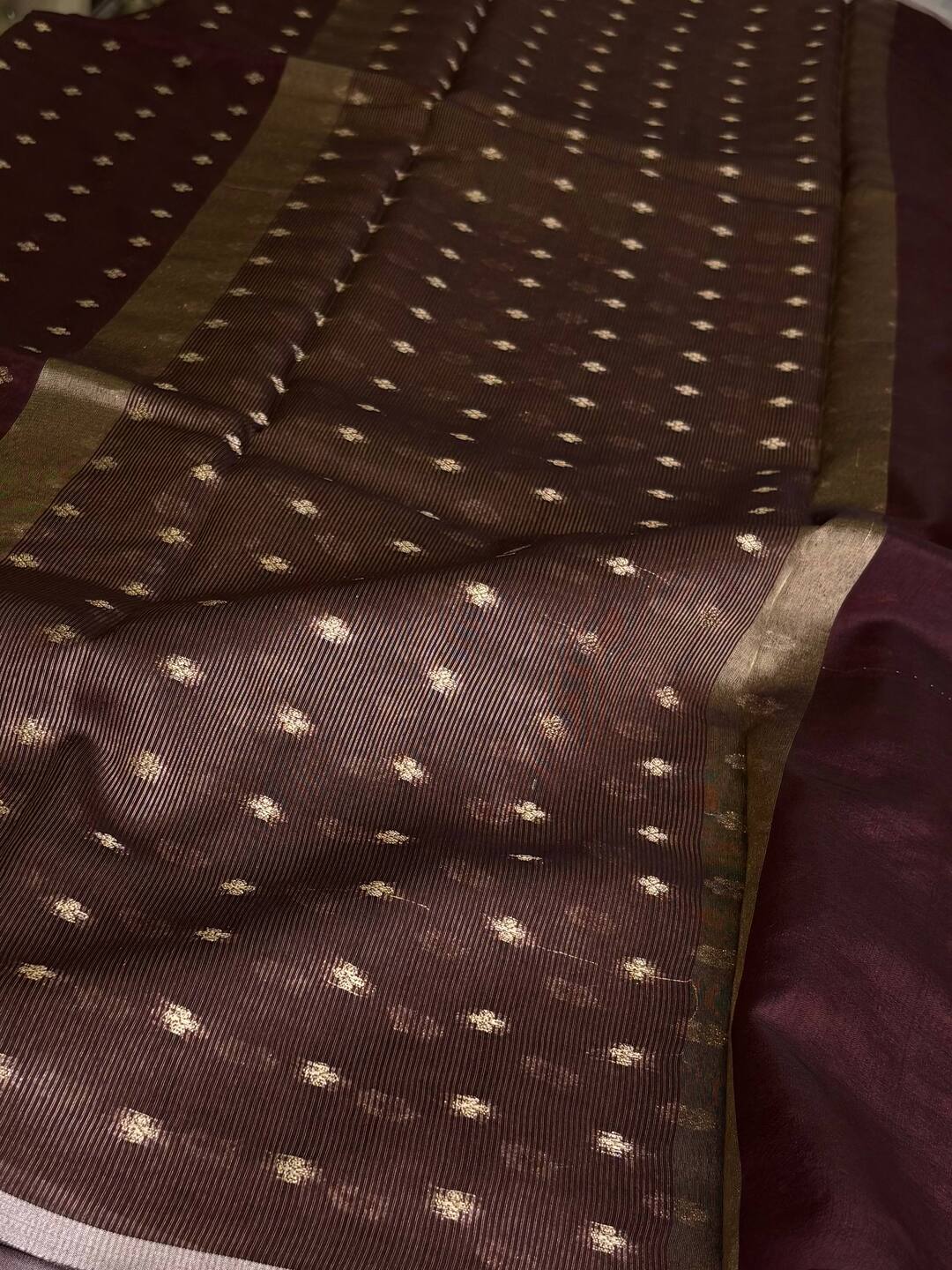 Deep Brown Banaras Tissue Silk Saree
