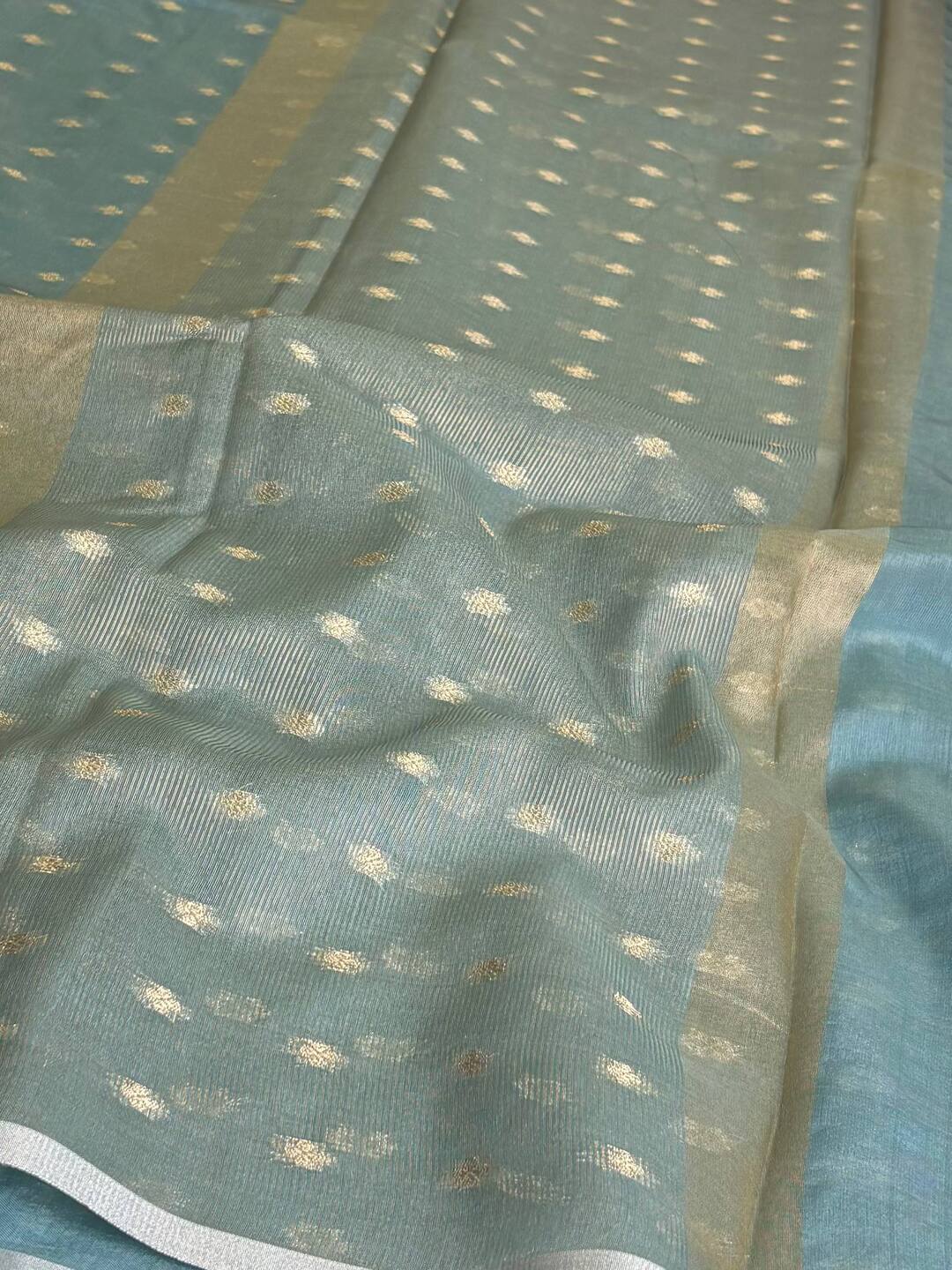 Baby Blue Banaras Tissue Silk Saree