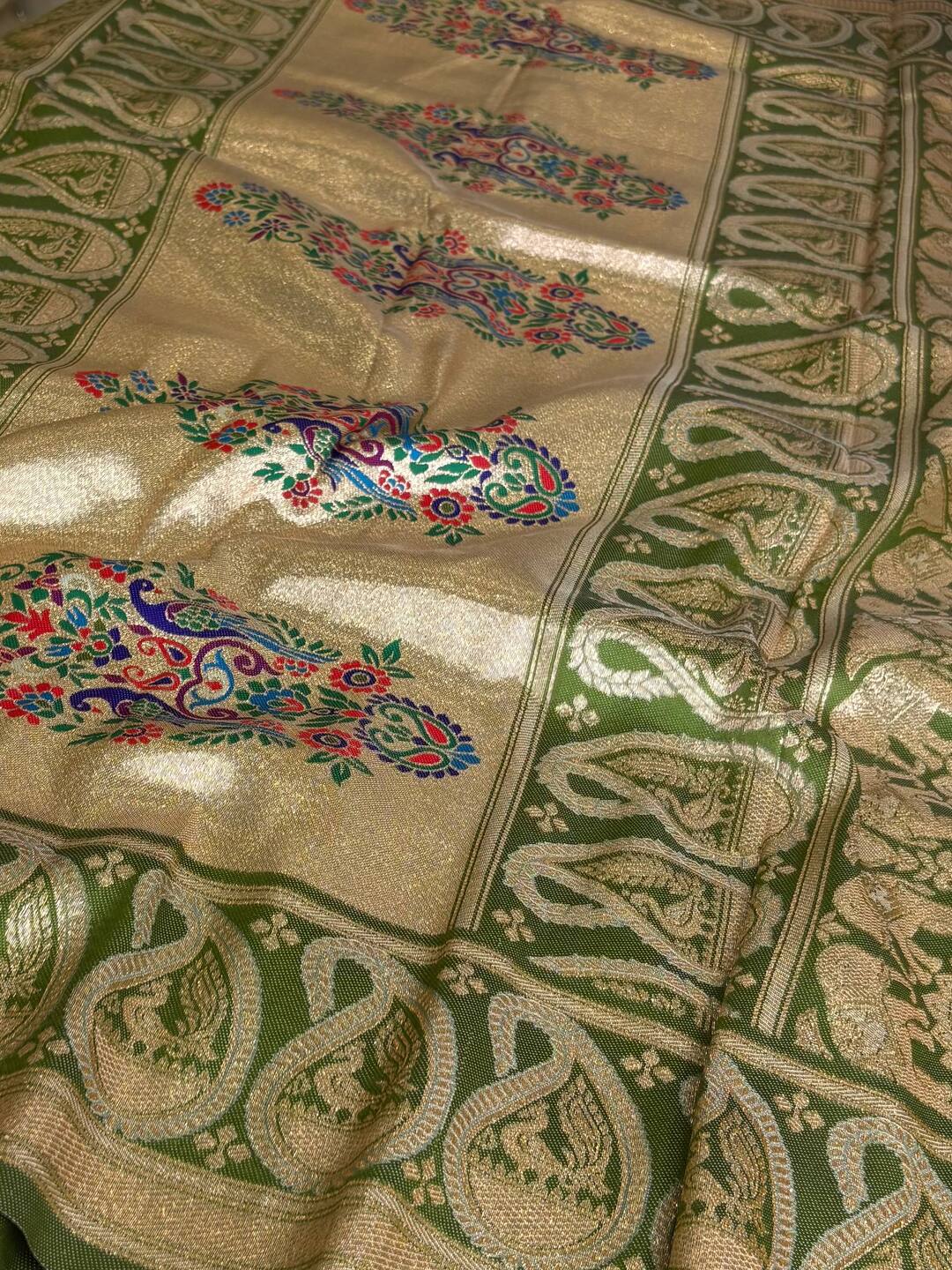 Off White with Olive Green Border Cotton Silk Saree