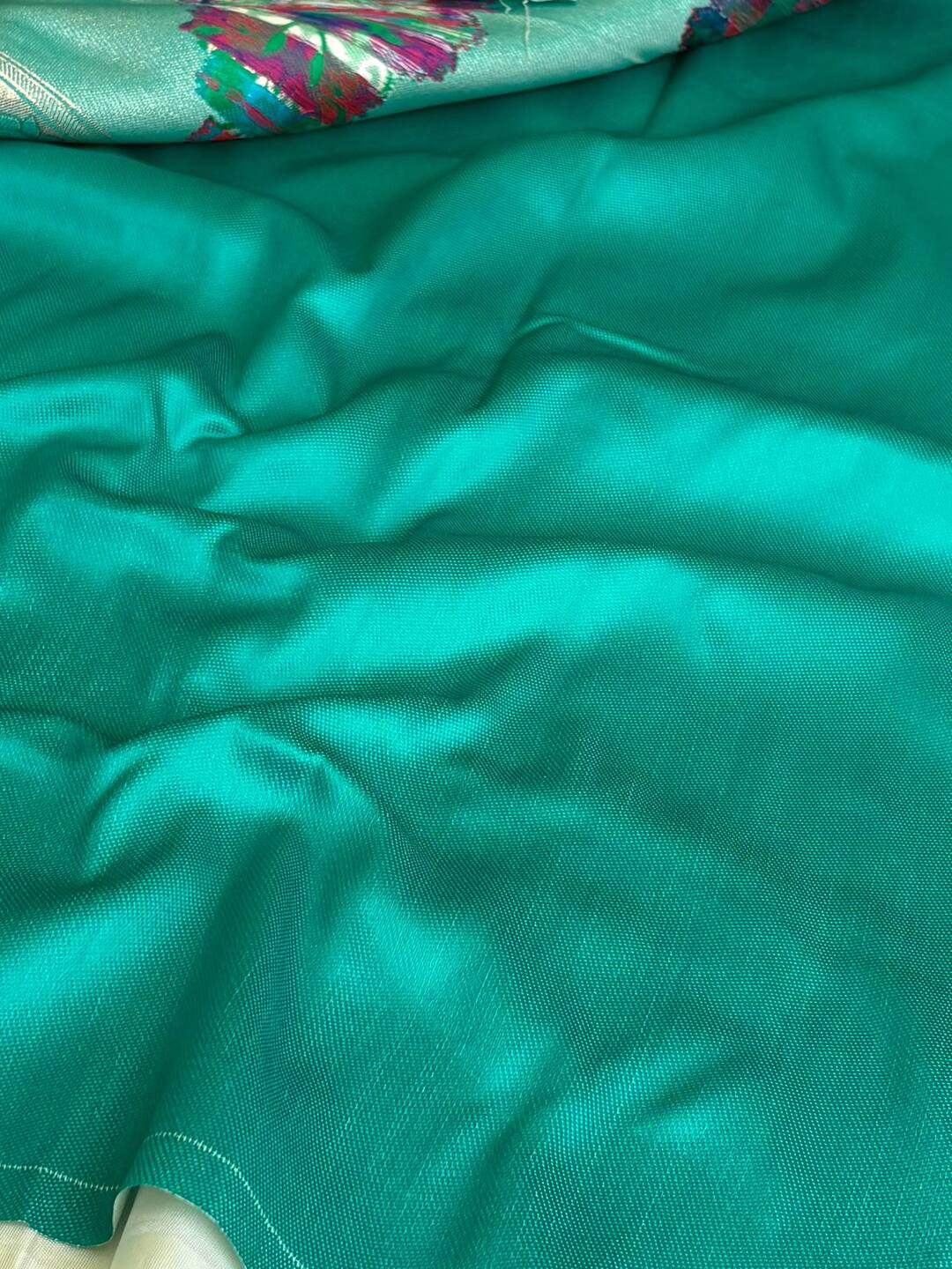 Off White with Turquoise Border Cotton Silk Saree