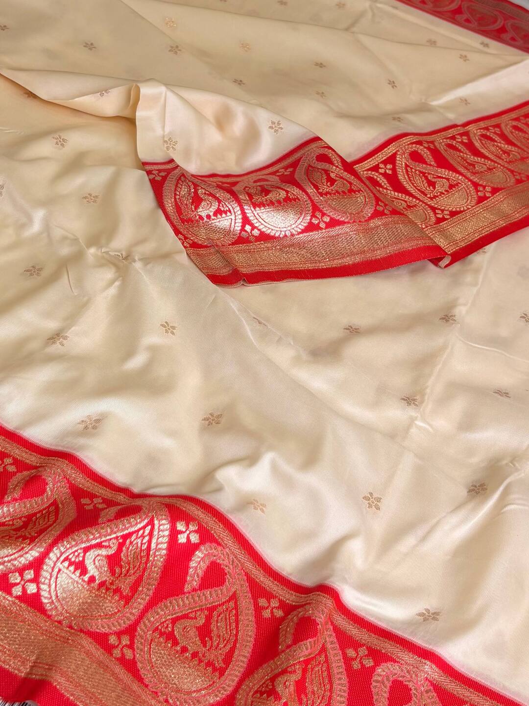 Off White with Red Border Cotton Silk Saree