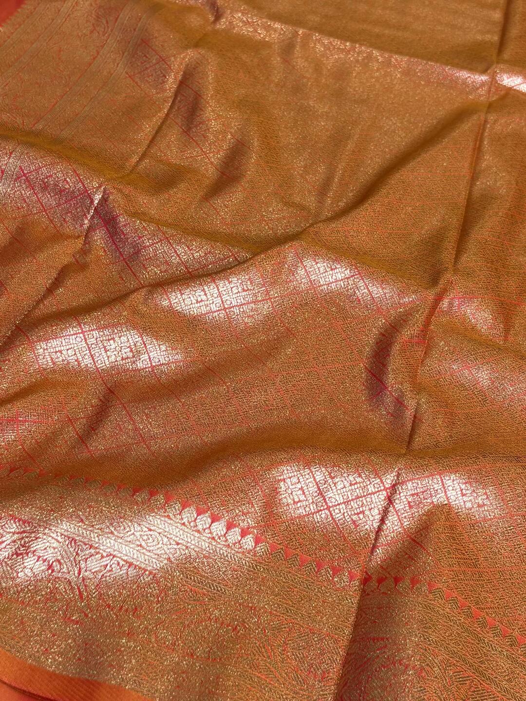 Dual Tone Orange Cotton Silk Saree