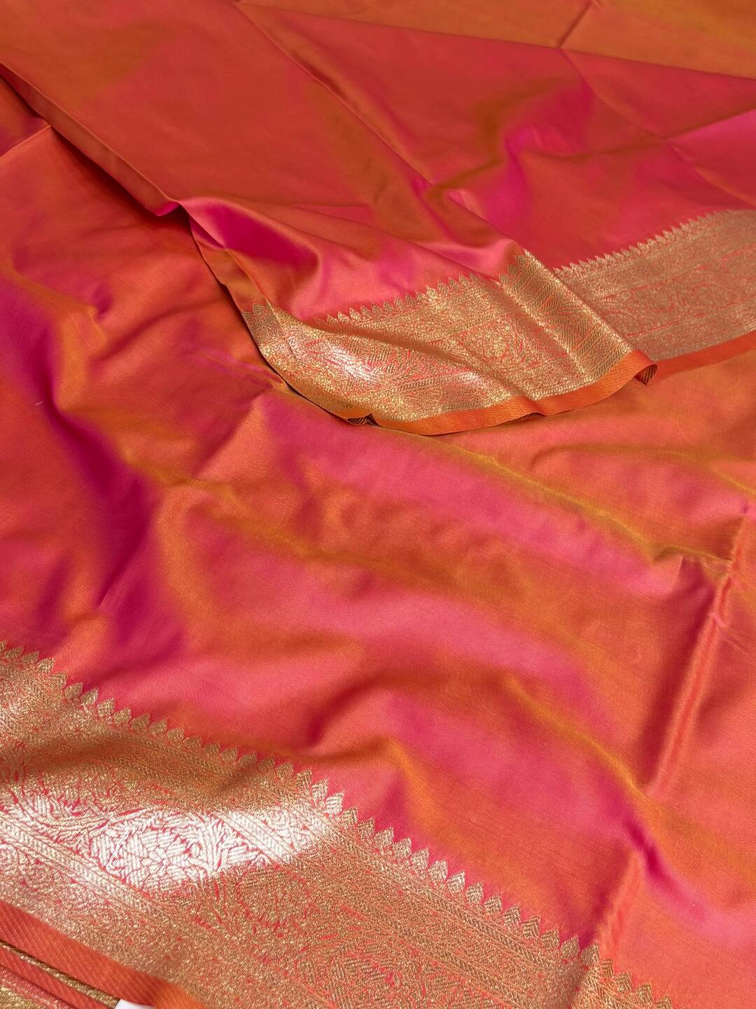 Dual Tone Orange Cotton Silk Saree