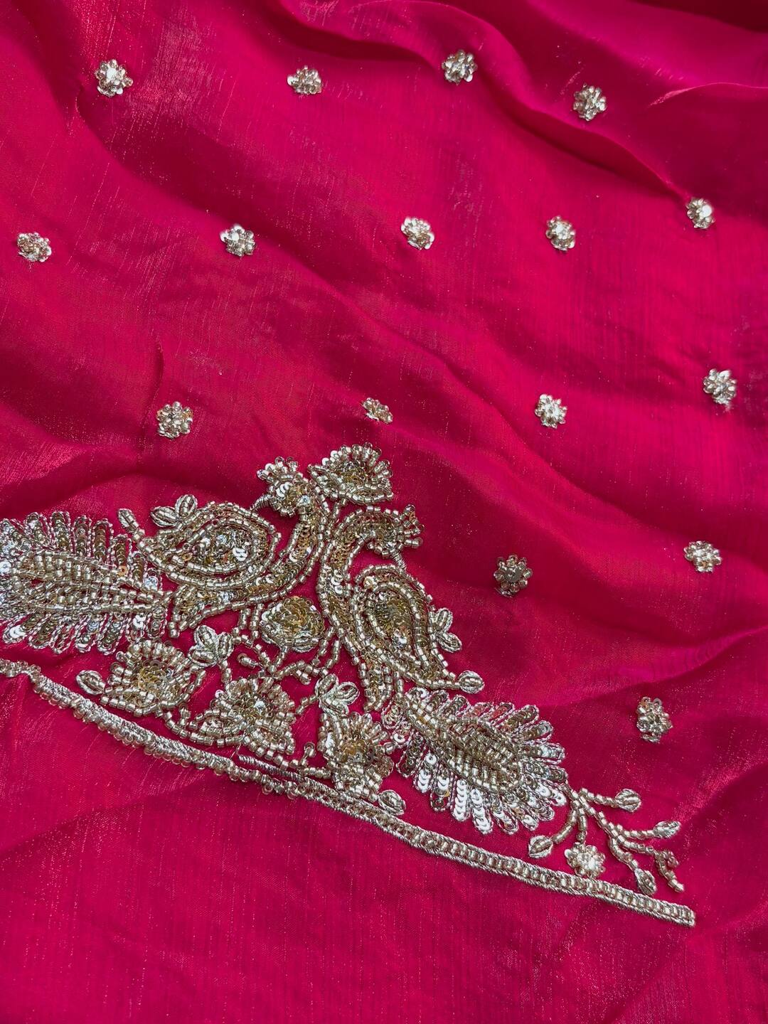 Hot Pink Ambourding Georgette Saree