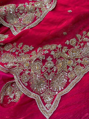 Hot Pink Ambourding Georgette Saree