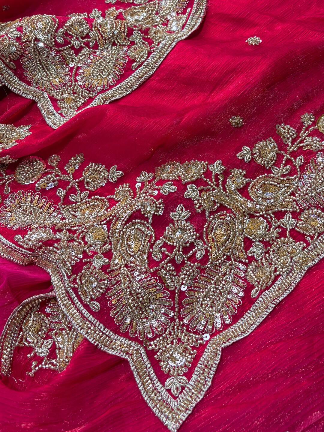Hot Pink Ambourding Georgette Saree