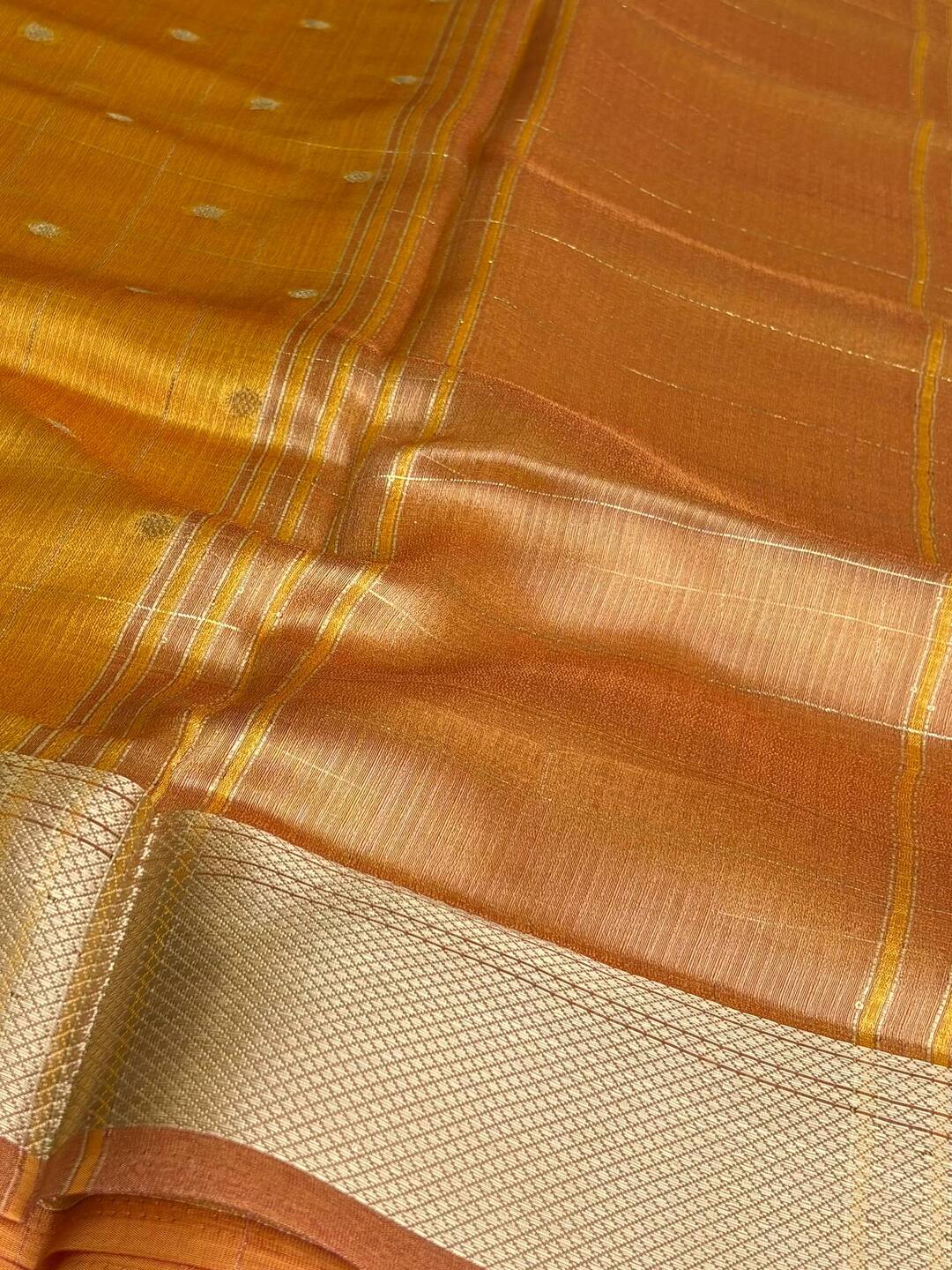 Golden Yellow Checked Tissue Silk Saree