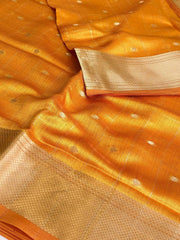 Golden Yellow Checked Tissue Silk Saree