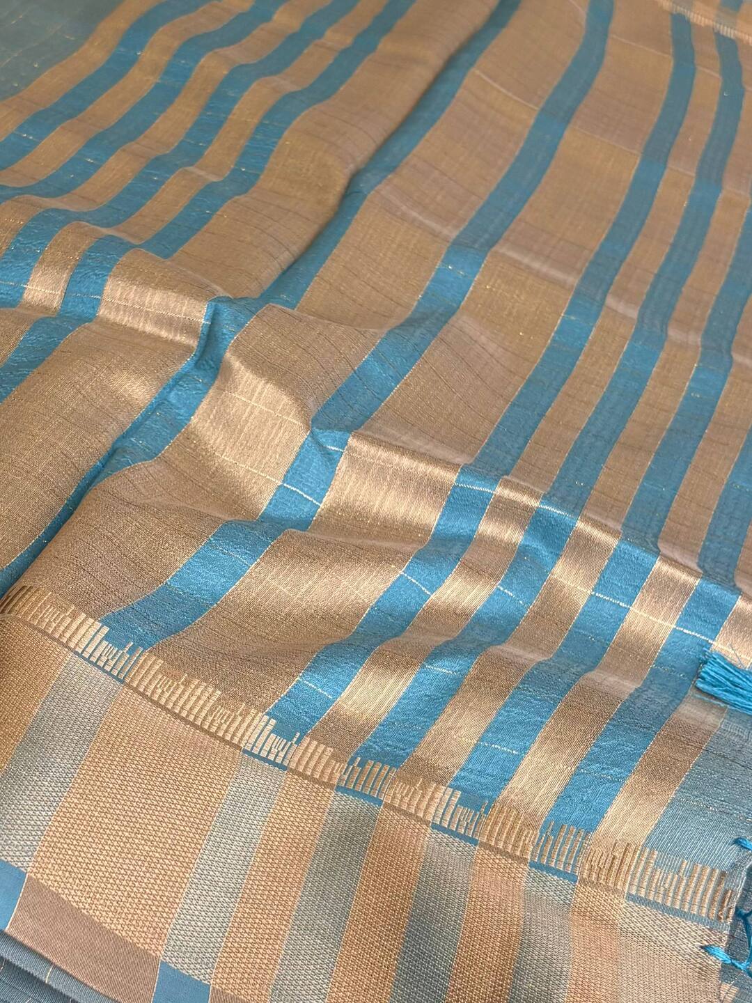 Sky Blue Checked Soft Cotton Saree