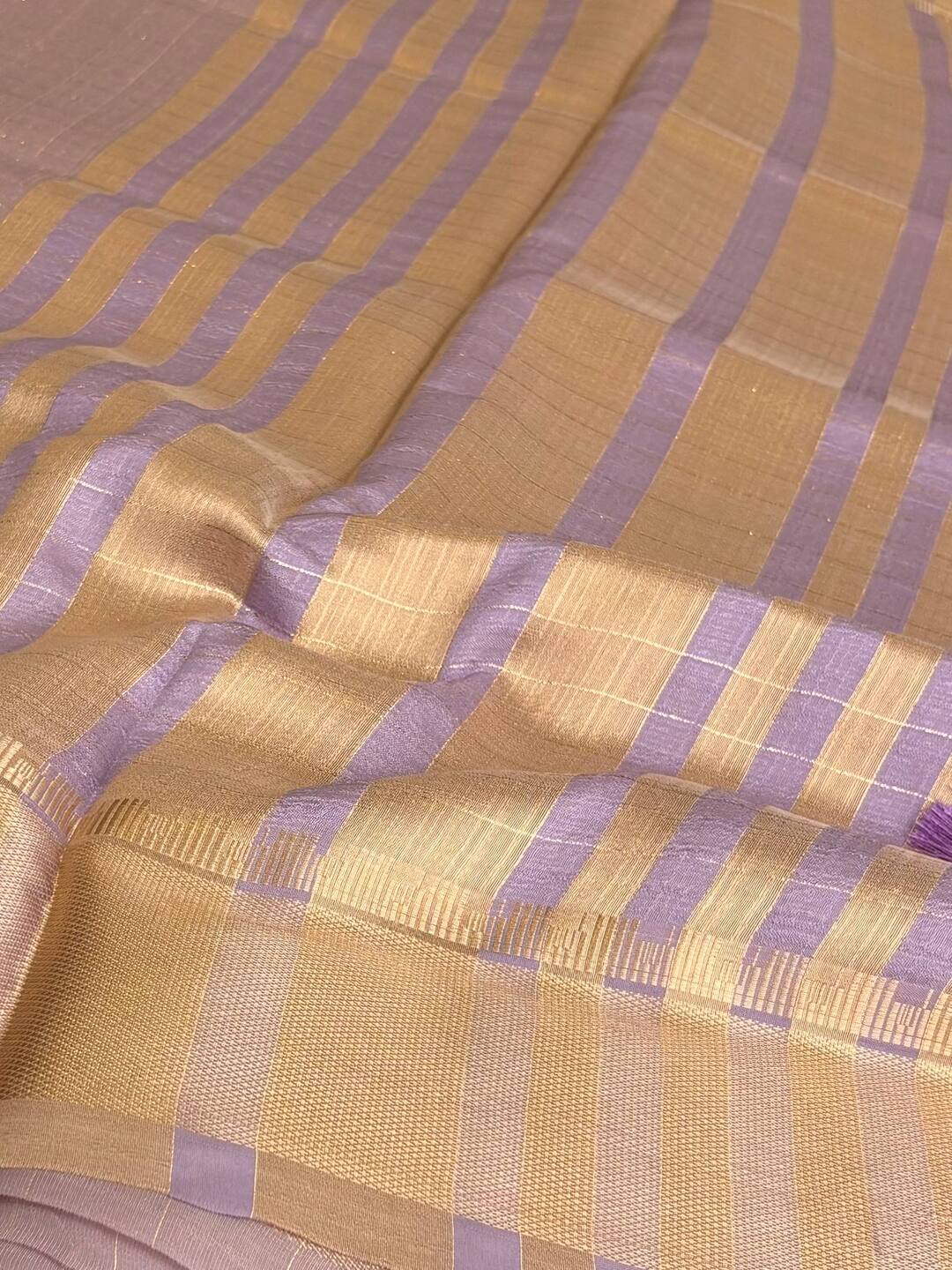 Lavender Purple Checked Soft Cotton Saree